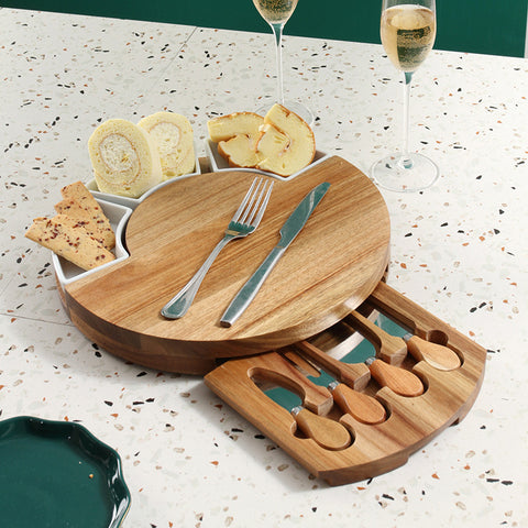 Premium Charcuterie Board with Ceramic Dishes and Hidden Knife Set
