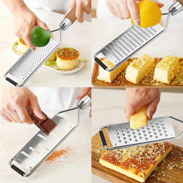 Cheese Grater with Natural Wood Lemon Handle Stainless Steel Zester Grater Kitchen Citrus Zester Tool for Ginger JT259