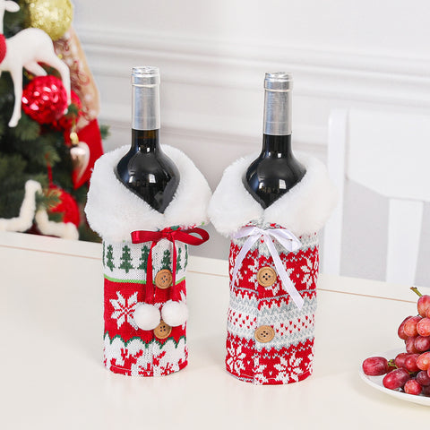 Knitted Christmas Wine Bottle Cover – Elk & Snowflake Holiday Gift Wrap