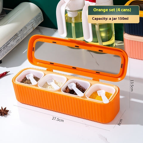 4-Compartment Transparent Spice Organizer Box – Plastic Seasoning Container Set