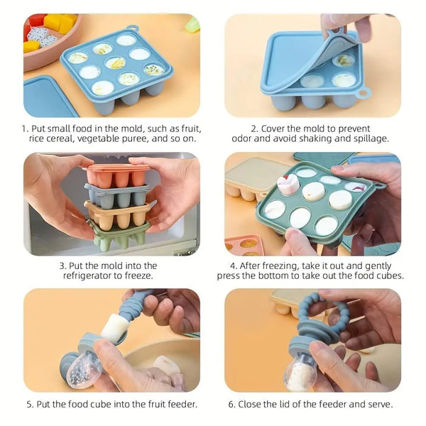 2Pcs/1Pc Mini-Baby Silicone Food Tray with Cover for Fruit Feeder, Teething and Feeding Tray, Breast Milk and Food Freezer Mold
