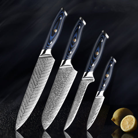 4-Piece Damascus Knife Set – Stainless Steel, G10 Handle, Ultra Sharp
