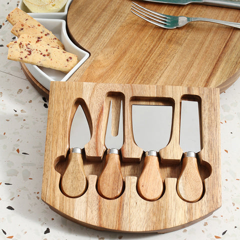 Premium Charcuterie Board with Ceramic Dishes and Hidden Knife Set