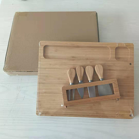 Rectangular Bamboo Charcuterie Board with Knife Holder Set