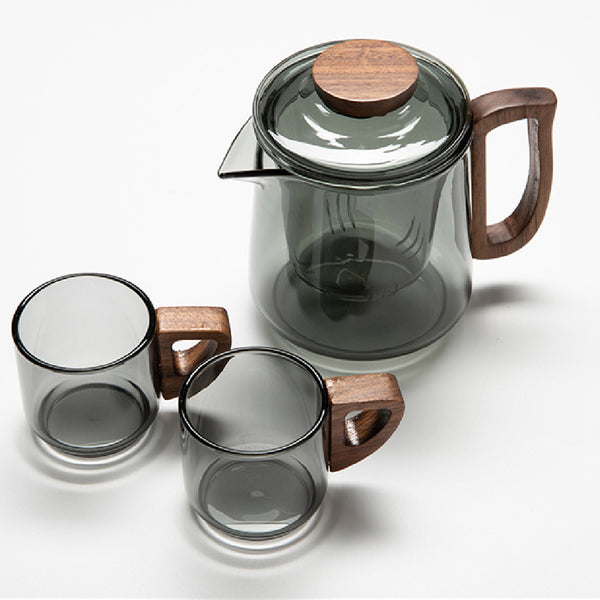 Wudy Kitchen — Smoke Glass & Wooden-Handle Tea Collection