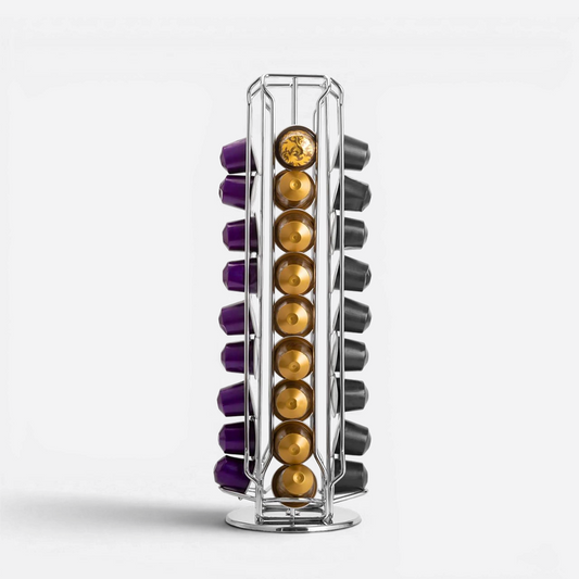 Silver 40Pcs Nespresso Capsule Holder Rotating Stand 360 Degree Rotatable Shelf Caffee Organiser for Storage for Coffee Capsules