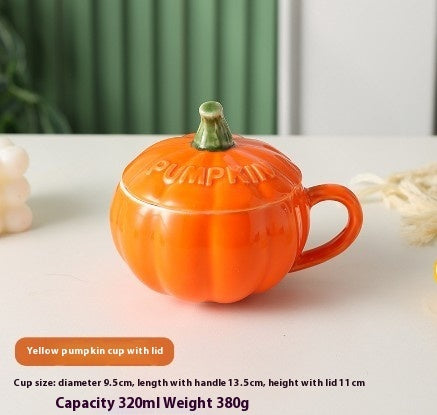 Pumpkin Ceramic Mug – 320 ml, Gold-Accent (With/Without Lid)