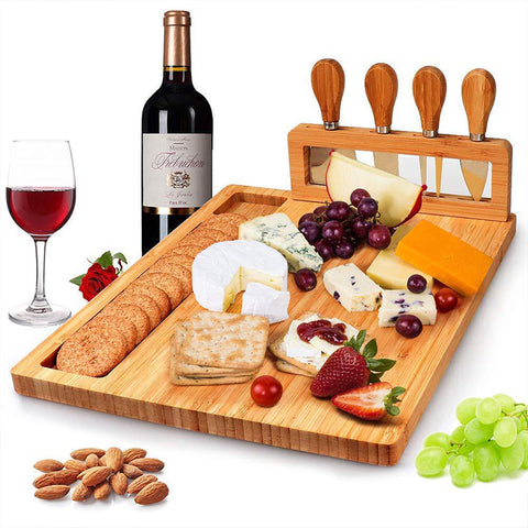 Bamboo Charcuterie Board with Knife Holder and Serving Dish