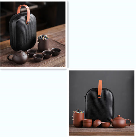 Portable Purple Sand Travel Tea Set (1 Pot + 4 Cups)