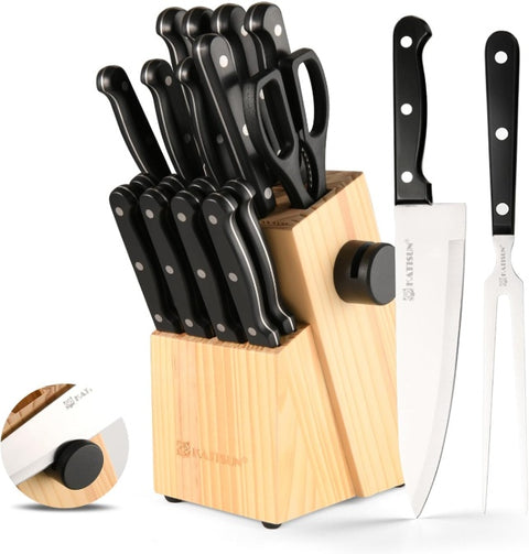 19-Piece German Steel Knife Set with Built-in Sharpener