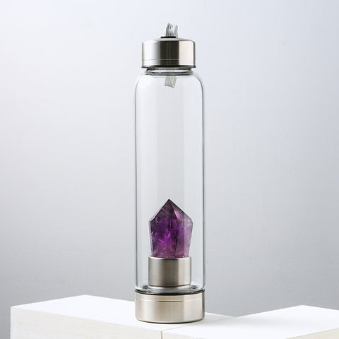 Natural Amethyst Crystal Energy Glass Water Bottle