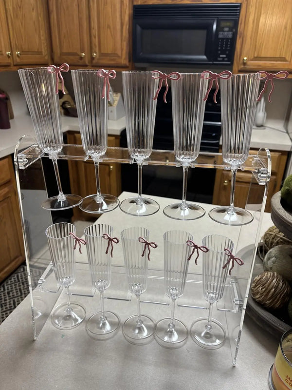 Acrylic Champagne Flute Holder 10 Slots 2 Tier Wine Glass Stand Wedding Party Decor Mimosa Bar Supplies Countertop Stemware Disp