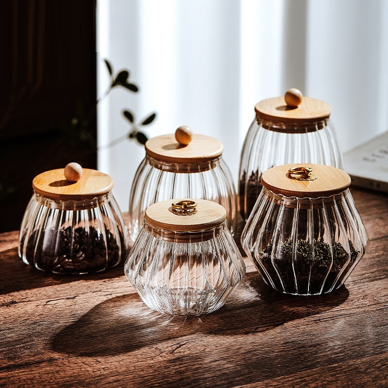Wudy Ribbed Glass Jar | Elegant Airtight Storage