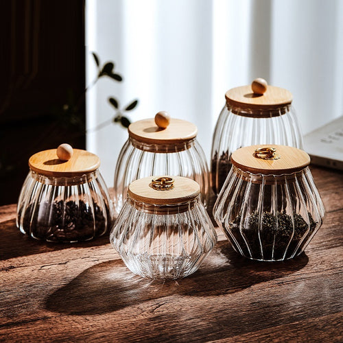 Wudy Ribbed Glass Jar | Elegant Airtight Storage