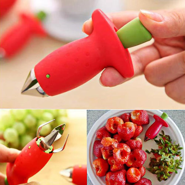 2Pc/ Set Kitchen Fruit Gadget Tools Strawberry Slicer Cutter Strawberry Corer Strawberry Huller Leaf Stem Remover
