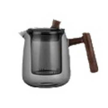 Smoky Borosilicate Glass Teapot – Wooden Handle Modern Minimalist