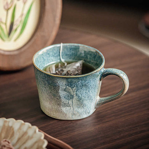 Ceramic Couple Cups – Kiln Glaze Water Pattern, 350ml
