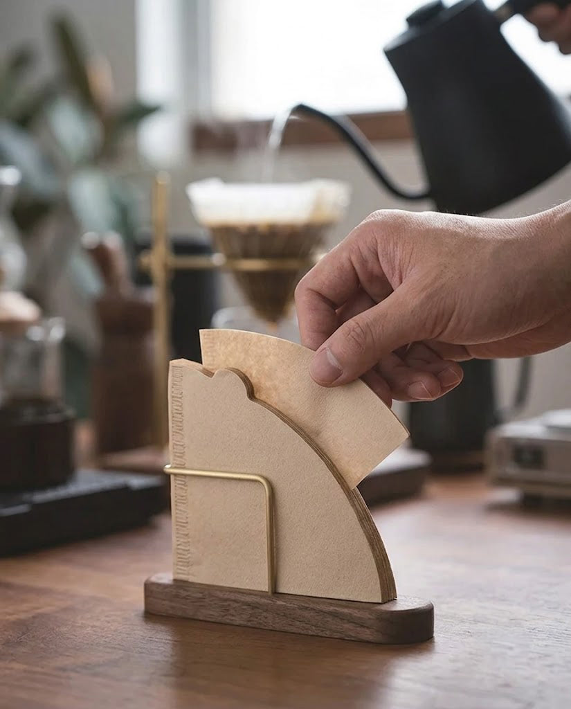 Walnut Coffee Filter Holder · V60 Papers