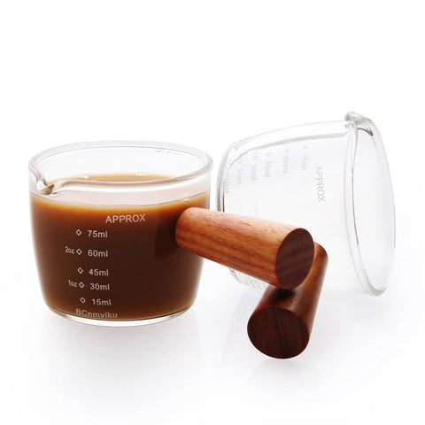 Wooden Handle Glass Espresso Measuring Cup – 75ml