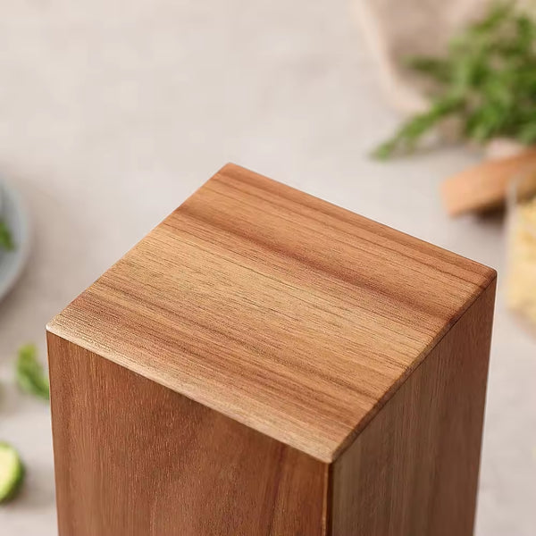 Wudy Kitchen — Acacia Wood Magnetic Rotating Knife Holder — 360° Stainless Steel Base
