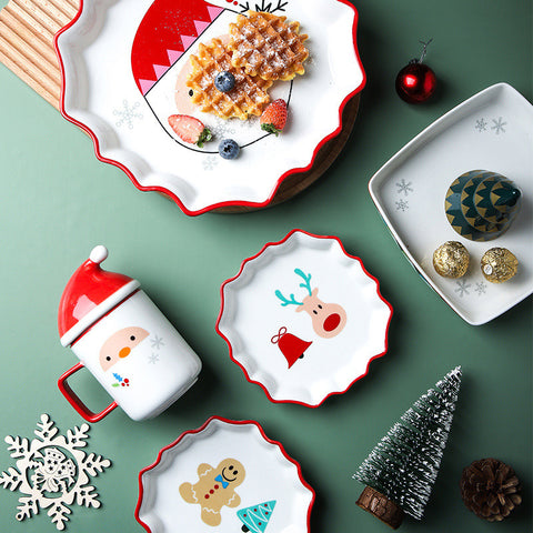 Christmas Porcelain Plate – Red Edge Underglaze Holiday Design