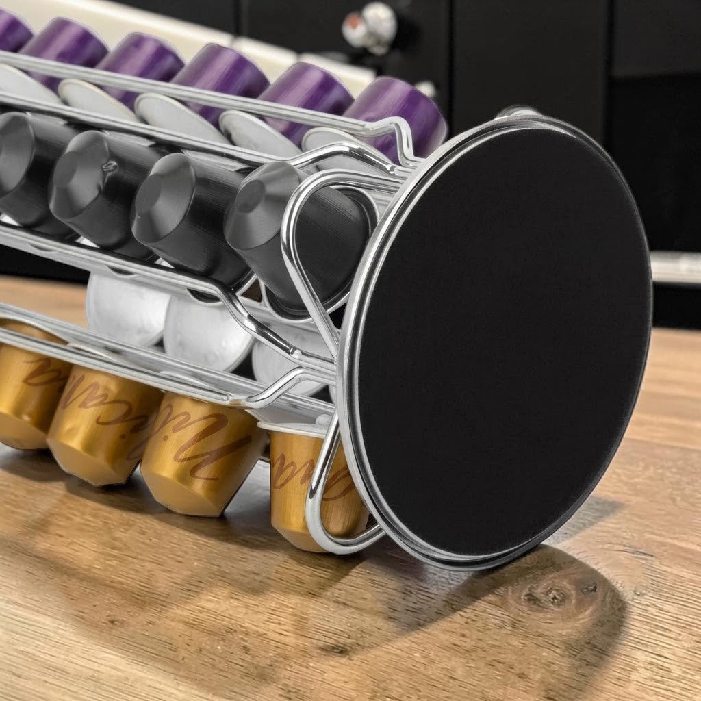 Silver 40Pcs Nespresso Capsule Holder Rotating Stand 360 Degree Rotatable Shelf Caffee Organiser for Storage for Coffee Capsules