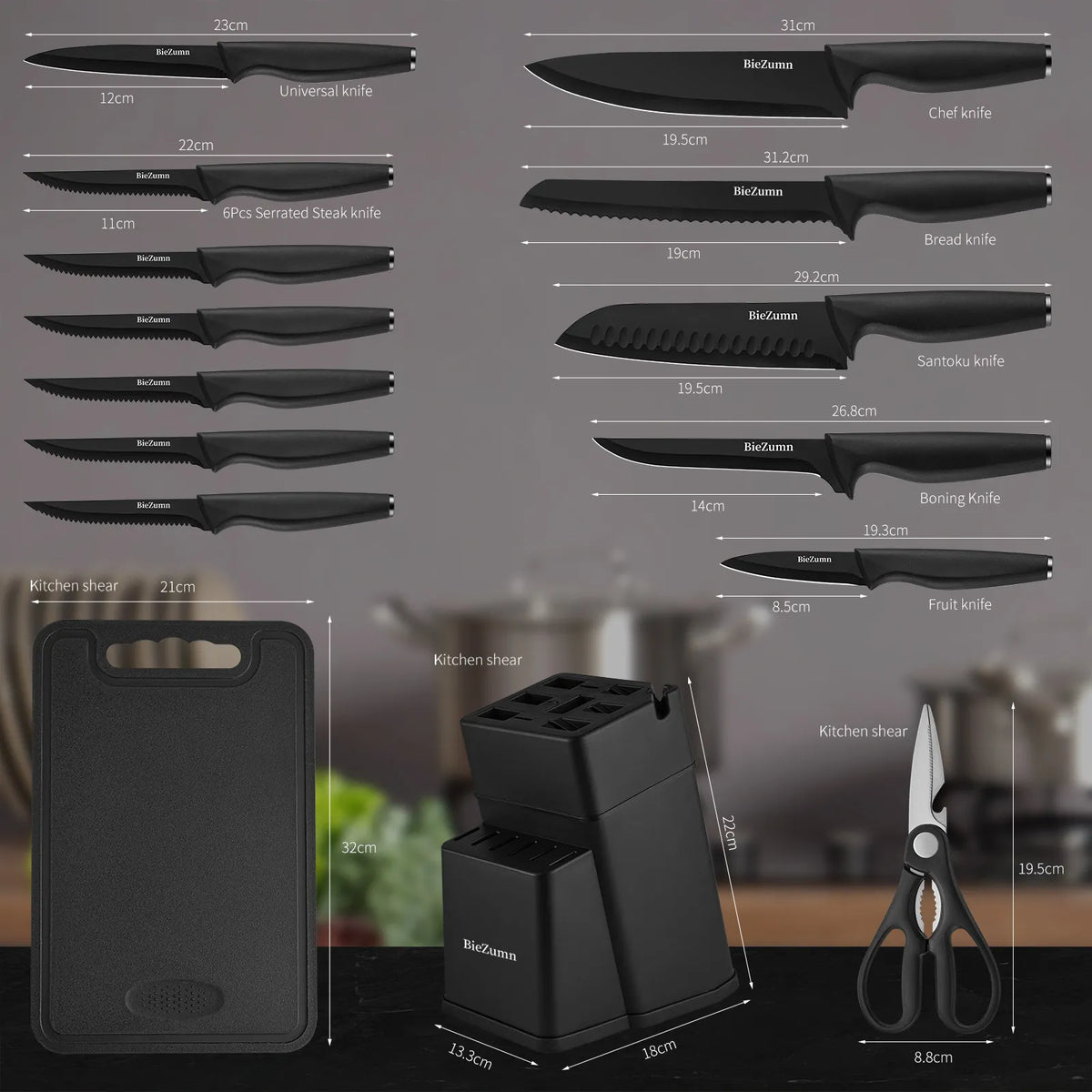 16-Piece German Steel Knife Set · Block & Board — Wudy Kitchen, image 9