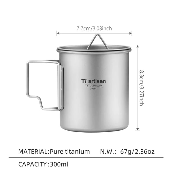 Outdoor Titanium Lightweight Portable Tea Coffee Cup Folding Handle Camping Water Mug for Hiking Travelling