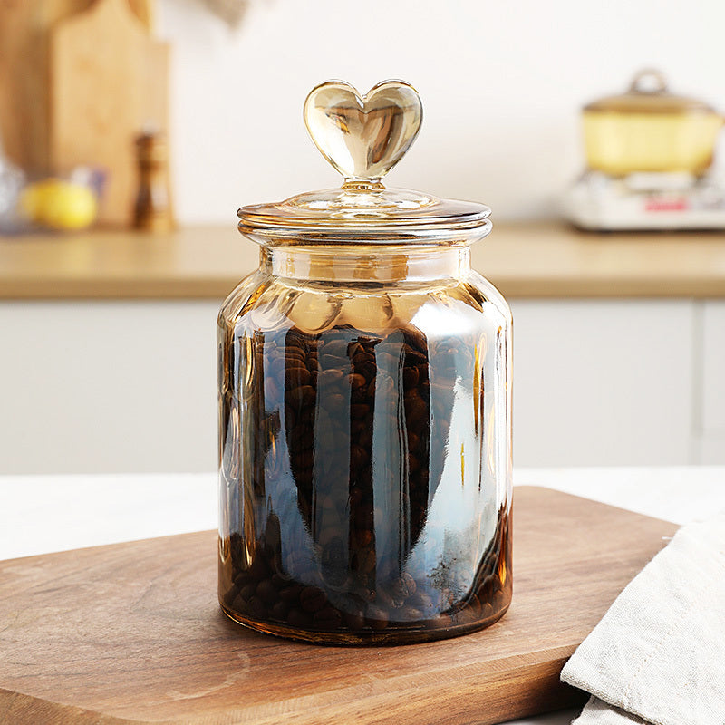 Wudy Japanese Amber Jar | Airtight Heart-Lid Glassware