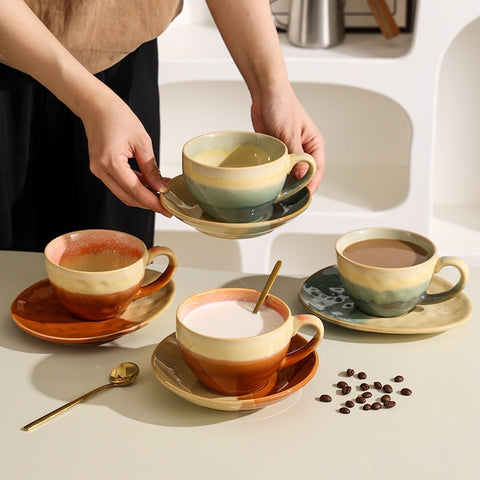 Handcrafted Vintage Ceramic Coffee Cup & Saucer (250–300ml)