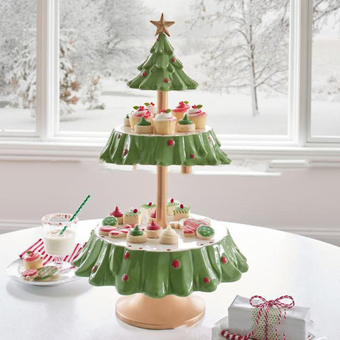 Christmas Tree Tiered Dessert Stand – Resin Holiday Food Display Tray