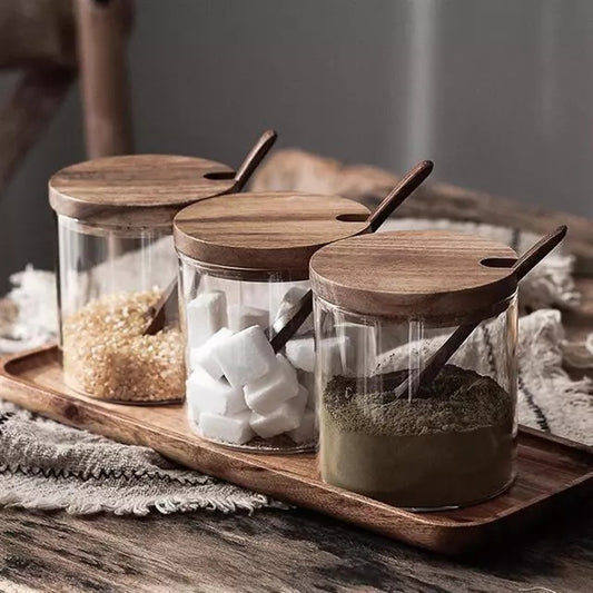 Wudy Glass Spice Set | Elegant Wood Organization