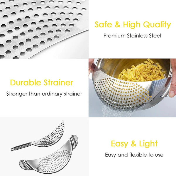 Stainless Steel Pot Strainer with Handle Kitchen Pasta Strainer Colander Insert Drainer for Different Pot Pan JT170