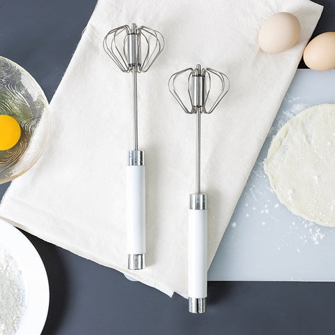 Semi-Automatic Stainless Steel Egg Beater — Manual Rotating Pressure Whisk