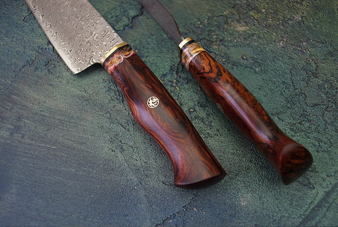 Handmade Damascus Chef’s Knife with Desert Ironwood & Mammoth Fossil Handle