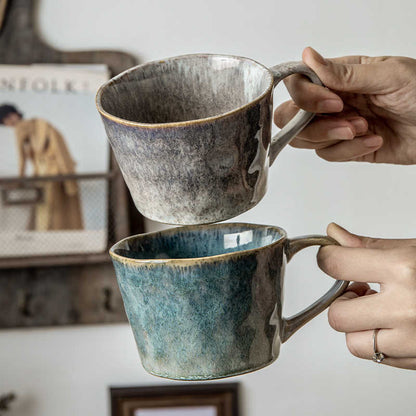 Ceramic Couple Cups – Kiln Glaze Water Pattern, 350ml