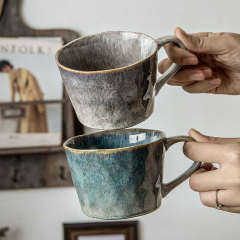 Ceramic Couple Cups – Kiln Glaze Water Pattern, 350ml