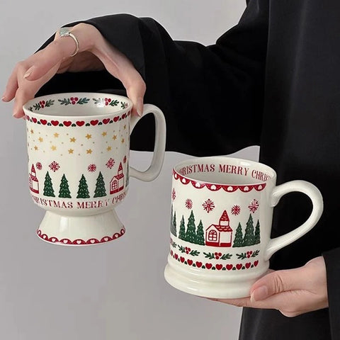 Christmas Cartoon Graffiti Ceramic Coffee Cup