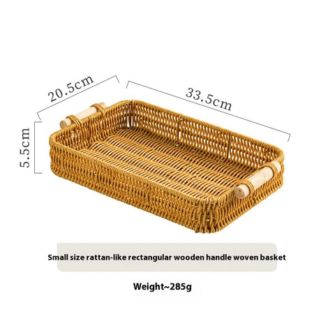 Rattan-Look Rectangular Serving Tray with Wooden Handles – Small & Large Sizes