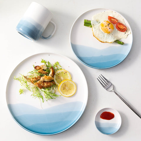 Nordic Fine Porcelain Dinnerware – Blue Gradient Bowls & Plates