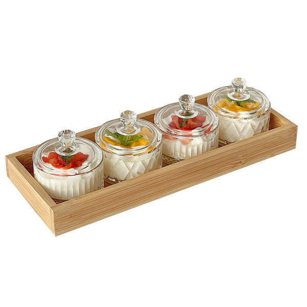 Wudy Kitchen Wudy Glass Dessert Cup Set — lead-free glass, Japanese pattern — 45-degree angle, studio light