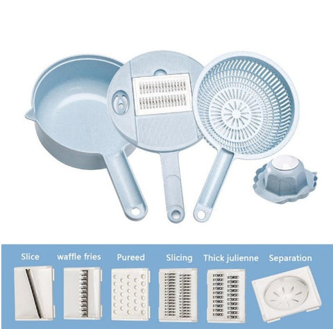 6-Blade Integrated Vegetable Cutter & Washing Bowl – Multi-Functional Kitchen Slicer