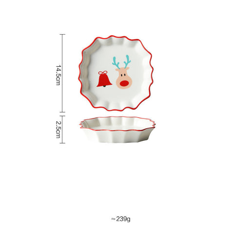 Christmas Porcelain Plate – Red Edge Underglaze Holiday Design