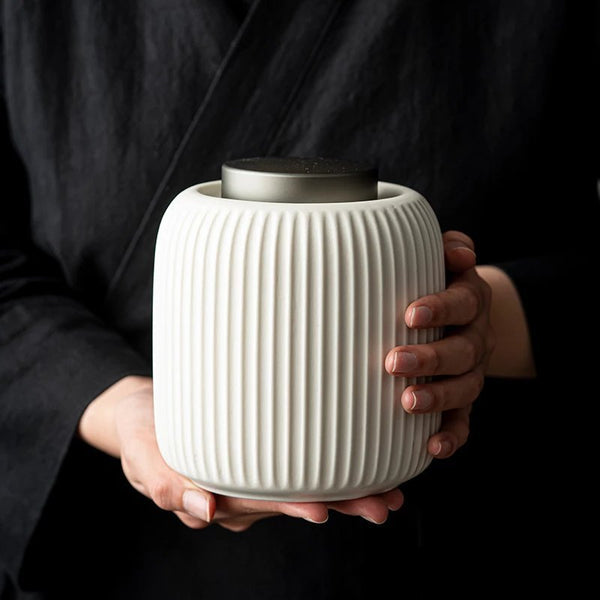 Wudy Kitchen — Wudy Beige Ceramic Tea Canister | Retro Zen Storage Jar