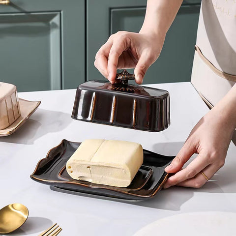Vintage Ceramic Butter Dish with Lid – Elegant Rectangular Butter Keeper