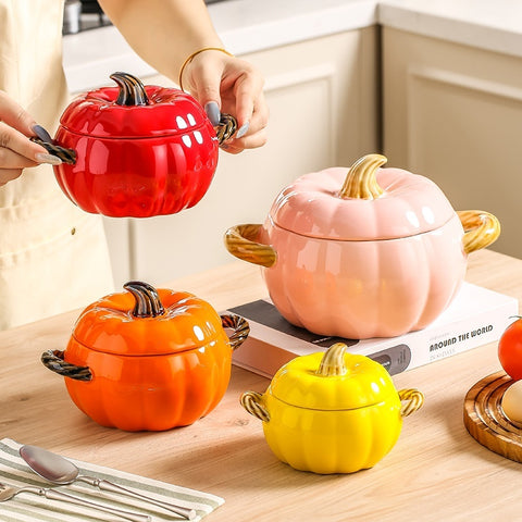 Pumpkin Ceramic Soup Bowl with Lid