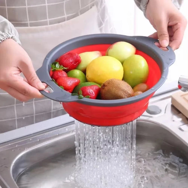 Silicone Vegetable and Fruit Cleaning and Drainage Basket Cleaning Basket Folding Water Filter Net Kitchen Gadgets