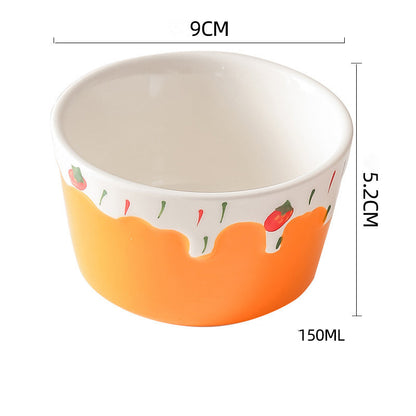Wudy Colorful Porcelain Dessert Bowl | Strawberry Drip Design