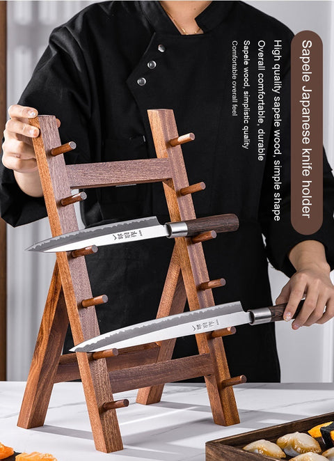 Solid Wood Kitchen Knife Storage Rack – Sapele Multi-Tier Knife Holder