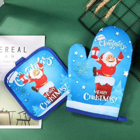 Christmas Baking Oven Mitts & Pot Holder Set – Thermal Insulation Kitchen Gloves